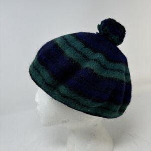 Black Watch 100% Wool Scotland‎ Beret Hat Pompom And Matching Mohair Scarf